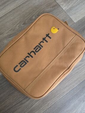 Carhartt Tan Toiletry Pouch with Black Logo and Yellow Accent